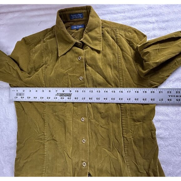 Faconnable Womens Corduroy Button-Up Shirt Medium Olive Long Sleeve Lightweight - Picture 6 of 9